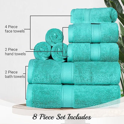 SUPERIOR Egyptian Cotton Pile 8 Piece Towel Set, Includes 2 Bath, 2 Hand