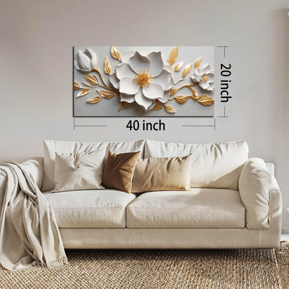 Canvas Wall Art for Living Room Bedroom Office White and Gold Flower Artwork Large Botanical Floral Wall Art Framed Wall Decor Modern Canvas Prints 20x40 In