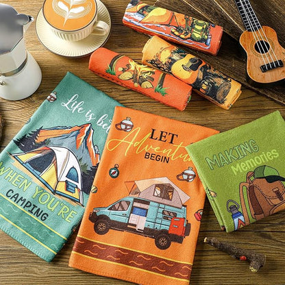 Boyiee Set of 6 Camping Kitchen Towels Absorbent Dishcloths Bonfire Tent Car