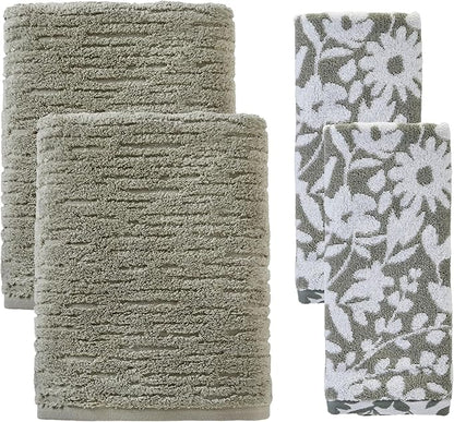 SKL Home CloudSoft/Bedford Floral 100% Cotton Luxury 4-Piece Towel Set