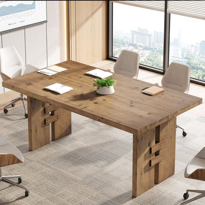 TRIBEWOOD 63-Inch Executive Desk, Solid Wood Office Computer Desk with Large Tabletop, Farmhouse Writing Conference Table Workstation for Home Office, Rustic Brown