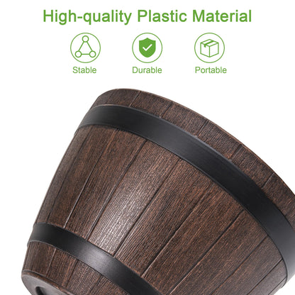 VECELO Plant Pots with Drainage Holes & Saucer, 13 Inch Flower Pots with Tray, 3 Pack Plastic Whiskey Barrel Planters for Indoor & Outdoor Garden Home Plants and Flowers
