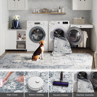 jinchan Kelda Runner Rug 3x8 Vintage Hallway Rug Kitchen Washable Runner Retro Lightweight Non-Slip Low Pile Thin Distressed Carpet for Entryway Bathroom Laundry Room Bedroom Stairway Grey
