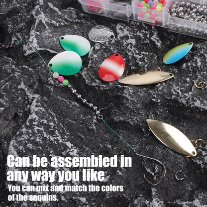 Walleye Rigs Fishing Lure Making Kit, 146pcs DIY Spinner Making Supplies Parts Colorado Blades Clevises Beads Hooks Swivels High Speed Trolling Drilling Rig Fishing Tackle