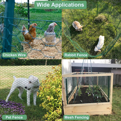 Mklsit Chicken Wire for Floral Arrangements, 15.7 x 157 Inches Green Mesh, 0.6 Inch Hexagonal Galvanized PVC Coated Netting Fence for Crafts, Poultry, Garden