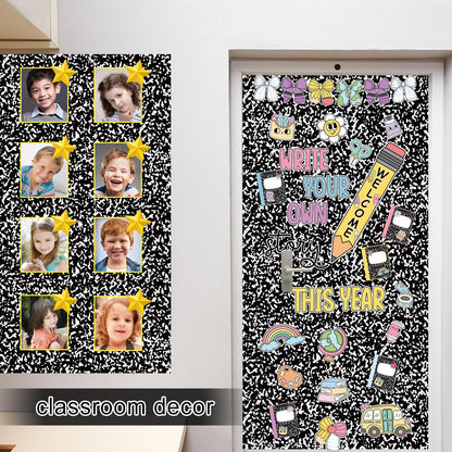 Black Composition Bulletin Board Roll Reusable Waterproof Erasable Composition Notebook Non-Woven Fabric Bulletin Board Roll Black and White Background Poster for Classroom Decor Wrap Craft 15.7"x20ft
