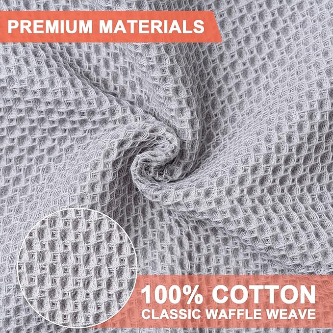 BOOMIBOO 4-Pack Dish Towels, 100% Cotton Waffle Weave, Ultra Soft Absorbent