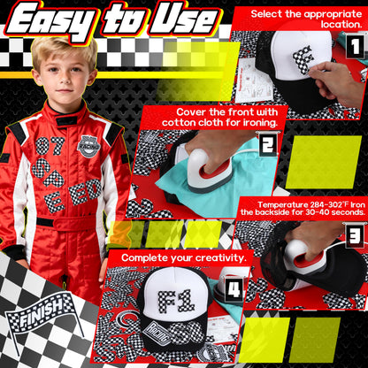 Meneng Letters and Numbers Patches for Racing: 82 Pcs Iron On Checkered Letters with Car Patches - Embroidered Flag Lightning Patch for Jacket Hat Customization