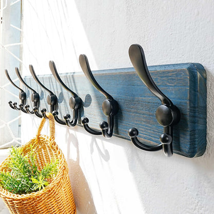 Dseap Coat Rack Wall Mounted - 24" Long 6 Tri Hooks, Heavy Duty Wooden Wall Coat Hanger Coat Hook for Clothes Hat Jacket Clothing, Weathered Blue and Black