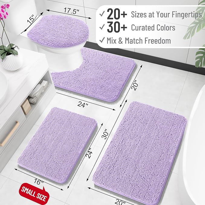 OLANLY Bathroom Rugs 30x18, Extra Soft Absorbent Chenille Bath Rugs, Rubber Backing Quick Dry, Machine Washable Bath Mats for Bathroom Floor, Tub and Shower, Home Decor Accessories, Lavender
