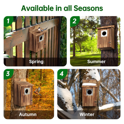 2 Pack Bird Houses for Outside with Metal Predator Guard for Bluebird Wren Swallow Finch, Carbonized Wooden Nesting Boxes for Outdoor, Sturdy Bird House,Easy to Clean