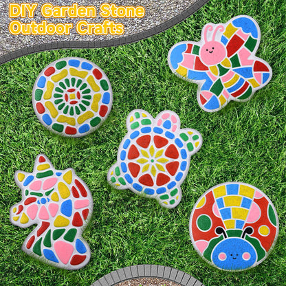 Chiozgi Stepping Stones Painting Kit for Kids, Crafts for Kids Ages 4-8, DIY Garden Stone Outdoor Crafts Paint Your Own Arts and Crafts, Perfect Keepsake, Birthday Party Idea for Children