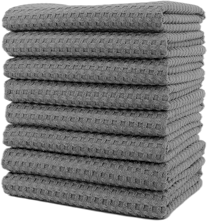POLYTE Ultra Premium Microfiber Kitchen Dish Hand Towel Waffle Weave, 8 Pack
