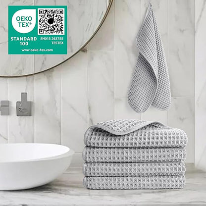 POLYTE 430 GSM Microfiber Lint Free Washcloth Face Towel, 13 x 13 in, 4 Pack
