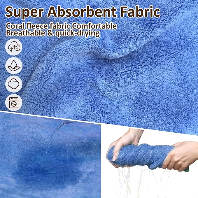 Soft Dog Bathrobe Fast Drying Dog Coat, Super Absorbent Dog Towels for After Bath, Microfiber Pet Robe Adjustable Collar & Belly Warm Keeping Dogs Coat for Pet Dogs & Cats (Blue, 3X-Large)