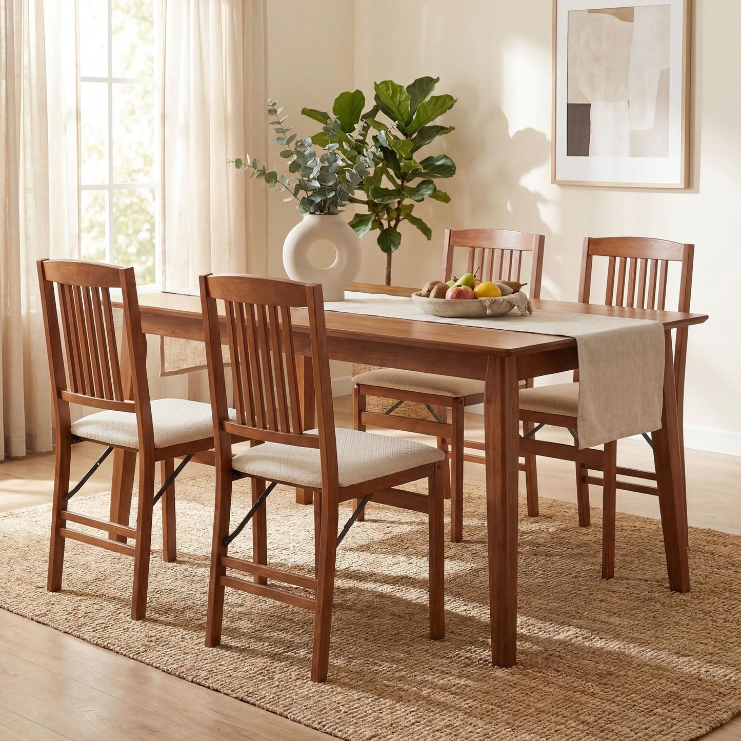 COSTWAY Folding Dining Chairs Set of 2, Wooden Kitchen Side Chairs w/Padded Seat, Solid Wood Frame, 420 LBS Load Bearing, No Assembly Needed, Vintage Foldable Chairs for Dining Room, Living Room