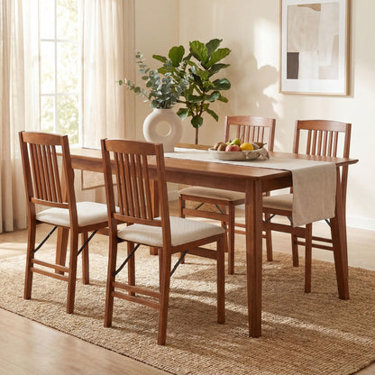 COSTWAY Folding Dining Chairs Set of 2, Wooden Kitchen Side Chairs w/Padded Seat, Solid Wood Frame, 420 LBS Load Bearing, No Assembly Needed, Vintage Foldable Chairs for Dining Room, Living Room