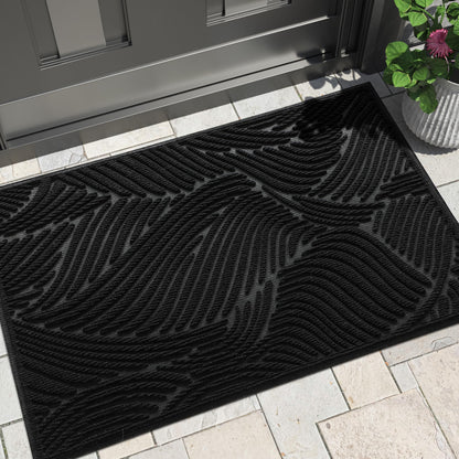 Yimobra Doormat Outdoor Entrance, Simple Stripes All-Weather Waterproof & Non-Slip Mat for Front Door, Heavy Duty Welcome Mat for Indoor, Garage, Patio-29.5x17, Black