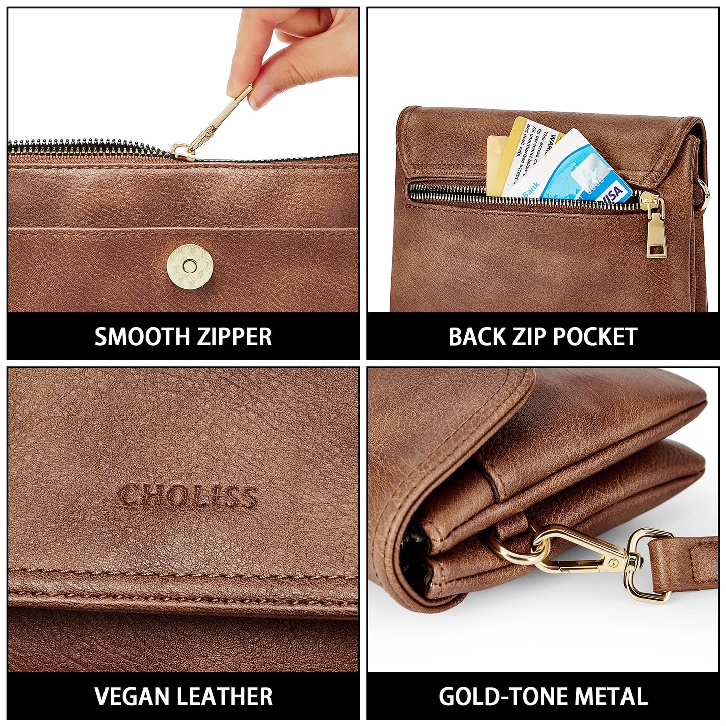 CHOLISS Small Crossbody Bags for Women, Vegan Leather Cell Phone Purse, Mini Travel Purse with Adjustable Strap