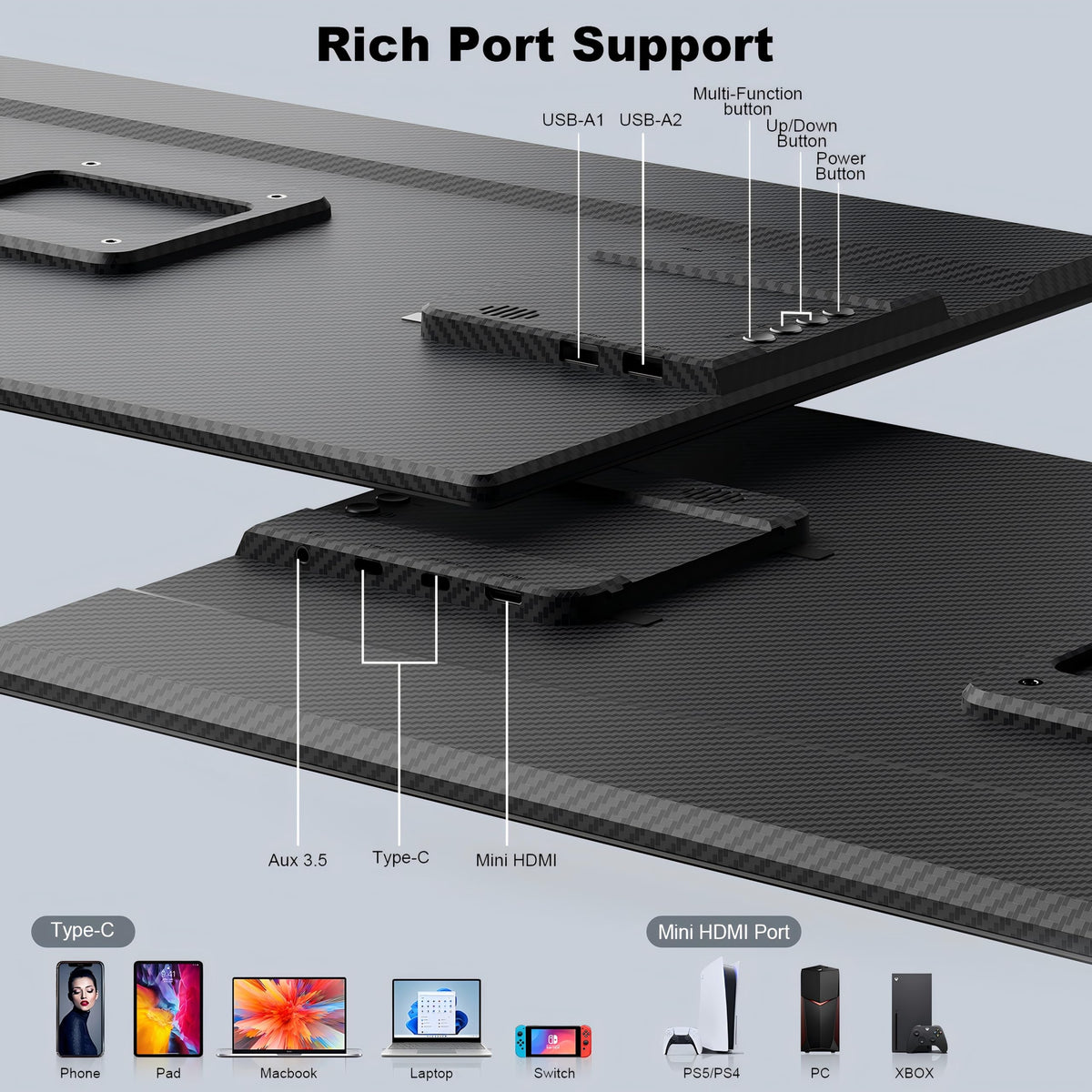 24" Large Portable Monitor, 1080P FHD 100Hz Laptop Screen Extender, 125% sRGB IPS Monitor Extender, USB C HDMI Office Gaming with Detachable Stand, Travel monitor for Window MAC Phone Xbox Switch