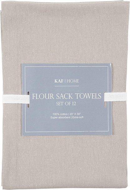 KAF Home Set of 12 Flat Flour Sack Embroidery/Craft Gray Kitchen Towels