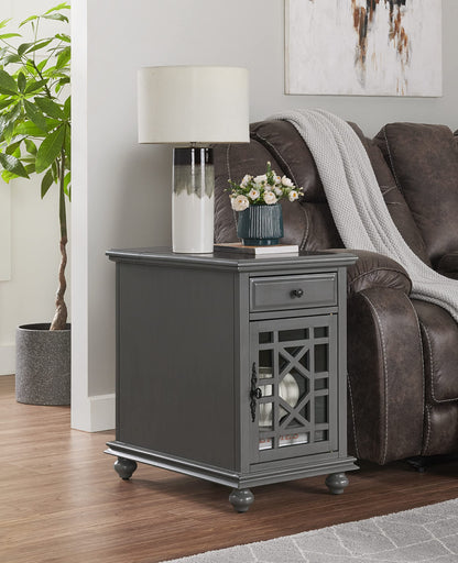 Martin Svensson Home Elegant Chairside End Table with Power — 24″W x 16″D x 25″H, Gray — Transitional Painted Accent Table with Flip-Top USB Charging, Drawer & Cabinet Storage