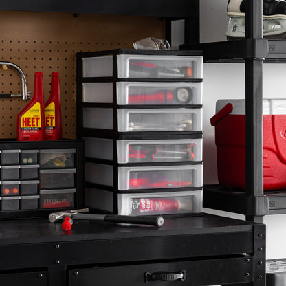 IRIS USA Plastic Stacking Desk Top 3-Drawer Storage Organizer, 2-Pack, for Makeup Vanity Nail Polish Bathroom Stationery Art Craft Supplies Kitchen Office Garage and Small Organization, Medium, Black