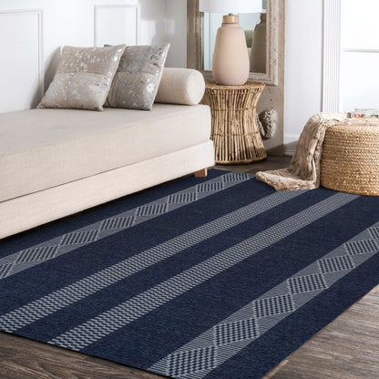 JONATHAN Y Machine Washable Navy/Gray Indoor Area Rug 4X6 ft, Nautisk Trellis Stripe for Living Room, Bedroom, Kitchen, Office, Easy-Cleaning, High Traffic, Pet-Friendly, Non-Shedding (WSH120A-4)