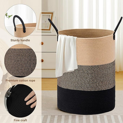 Tall Laundry Basket with Handles, 100L Portable Dirty Clothes Hamper, Boho