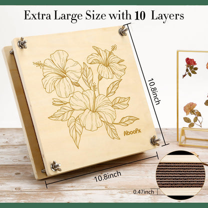 Aboofx Flower Press Kit, Craft Kits 11"x11" 10 Layers Wooden Flower Pressing Kit for Crafts Pressed Flowers & Plant Press for Spring DIY Craft Art, Preservation Kits for Bookmark Frame Flowers Drying