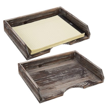 MyGift Set of 2 Torched Wood Stacking Desk Paper Tray, Office Desktop Stackable Document File Folder and Mail Holder Organizer Tray