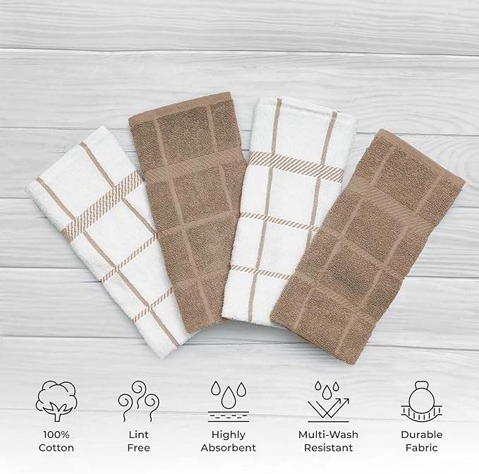 100% Cotton Terry Dish Towels, 4 pack16 x26 Inches, Super Soft and Absorbent