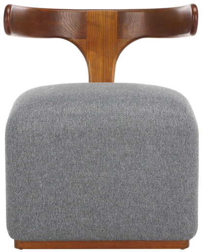 SAFAVIEH Home Collection Oreus Mid-Century Modern Grey Linen/Brown Walnut Solid Wood Accent Chair