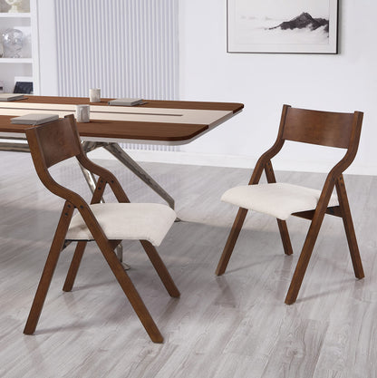 Ball & Cast Upholstered Folding Chairs Set of 2, Kitchen Dining-Chair w/Solid Wood Frame, Portable Activity Neeting Chair,No Assembly Needed, Easy Carry and Storage,Walnut+Taupe
