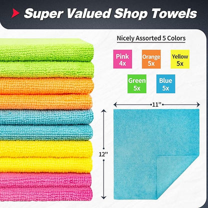 FIXSMITH Shop Towels, Microfiber Cleaning Cloth Bulk, 24 Pack Microfiber Towels