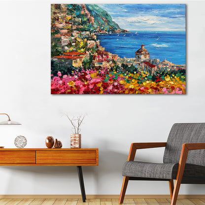Diathou Art Hand Painted Seaside Town Landscape Oil Painting Modern Abstract Art Home Wall Deco Art 30x45 inches