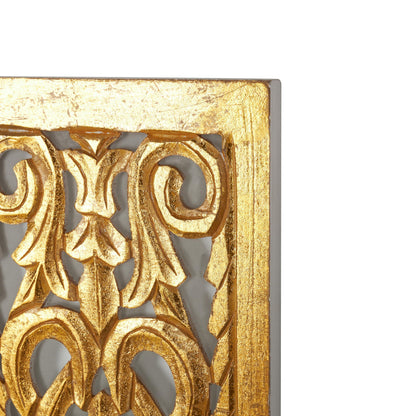 Deco 79 Wooden Floral Handmade Home Wall Decor Intricately Carved Arabesque Wall Sculpture, Wall Art 12" x 1" x 36", Gold