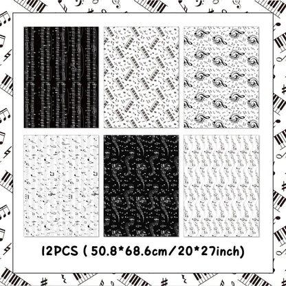 12 Sheets Music Notes Wrapping Paper Black White Pattern Gift Wrap Paper Music Themed Birthday Wrapping DIY Crafts Papers Party Favors Supplies