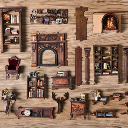 KLEVVO DIY Book Nook Kit, Wooden Miniature Booknook Kit with LED Light, 3D Wooden Bookend Model Building Kit, Handmade Book Nook Gift for Adults Teens Beginners【Micro Light Book Pavilion】