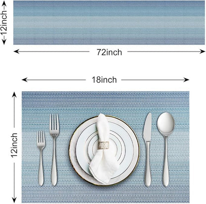 Aofmee Table Runner and Placemats Set of 6 Washable, Heat Resistant Place Mats with Table Runner, Woven Vinyl Table Placemats for Dining Table, Stain Resistant Kitchen Table Mats Sets, Easy to Clean