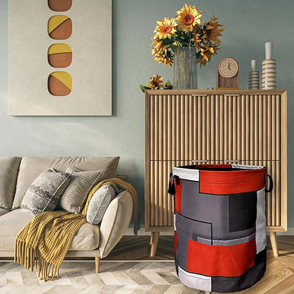 Red Grey Geometry Laundry Basket Foldable