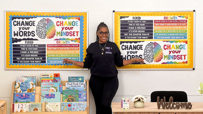 Sproutbrite 2 Pack 13.5"x39" Large Growth Mindset Posters Classroom Decor Banners Bulletin Positive Posters for Classroom for Elementary and Middle School Themes Teacher - Builds Positive Thinking Habits