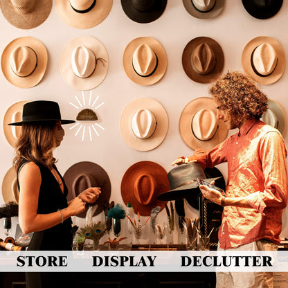HHMKK Hat Hooks for Baseball Caps, Retro Hat Holder Wooden for Wall Display, Hat Hanger Organizer for Cowboy Hat Beach Hats, Natural Curved Hat Rack for Wall Door Closet - 2 Pack