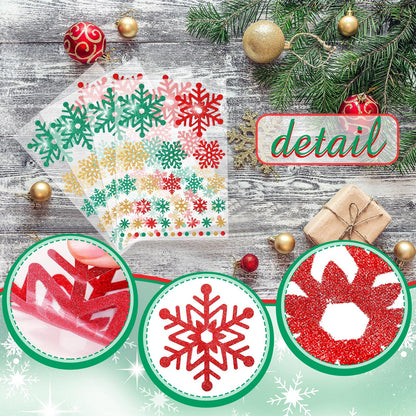 Outus 16 Sheets Snowflake Stickers Glitter Winter Frozen Stickers Snowflake Party Favors Christmas Scrapbook Crafts Assorted Size, 39 Pcs Snow Flakes Dot Decals Per Sheet (Red,Green,Gold)