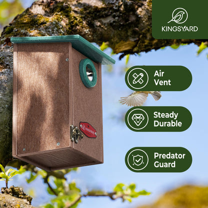 Kingsyard Recycled Plastic Bird House for Outdoors - Weatherproof Wren Bird Nesting with Predator Guard & Air Vents, Green