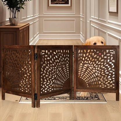Dog Gate, Wooden, Free Standing, Pet, for the House, Decorative, Gates, Doorways, Foldable, 3 Panels, Fence, Extra Wide, 24" Heightx3Panels, Natural