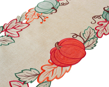 Thanksgiving Decorations Fall Table Runner with Embroidered Velvet Pumpkins Maple Leaf. Table Decor for Home Kitchen Dining Seasonal Harvest Party 68 Inches