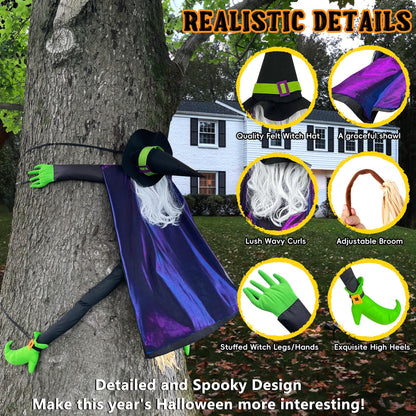 POPGIFTU 64" Large Crashing Witch into Tree Halloween Outdoor Decoration – Funny Flying Witch Yard Prop for Porch, Garden & Lawn, Weather-Resistant Halloween Decor