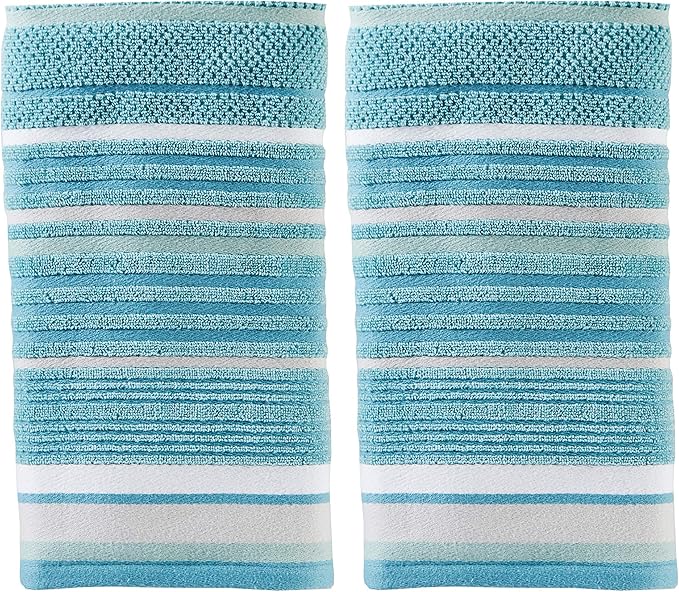 SKL Home Seabrook Stripe 100% Cotton Premium 2-Piece Hand Towel Set, 550 GSM