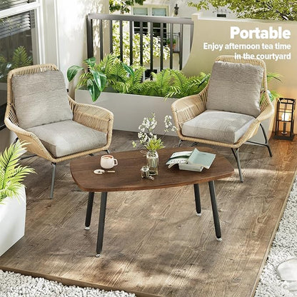 WOHOMO Folding Coffee Table for Small Spaces, No Assembly Farmhouse Portable Living Room Table, Walnut 39.3x19.6x17.7 Inch
